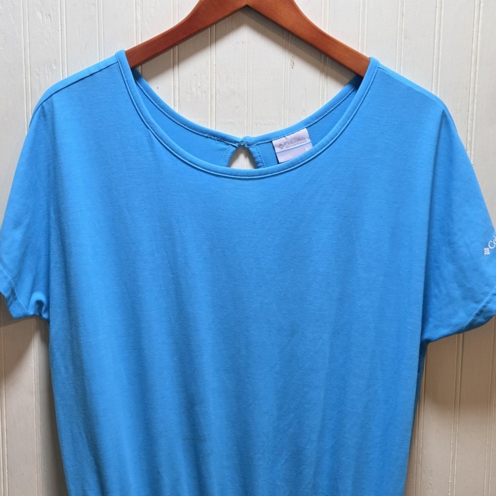 Columbia Dress Womens Large Blue PFG Short Sleeve T-Shirt Drawstring Pockets
